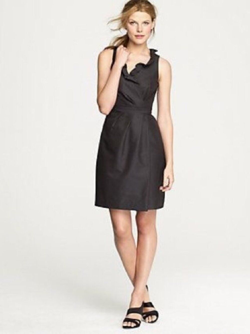 J.Crew Blakely Women 14 Black Silk Taffeta Faux Wrap Dress Y2K Cocktail